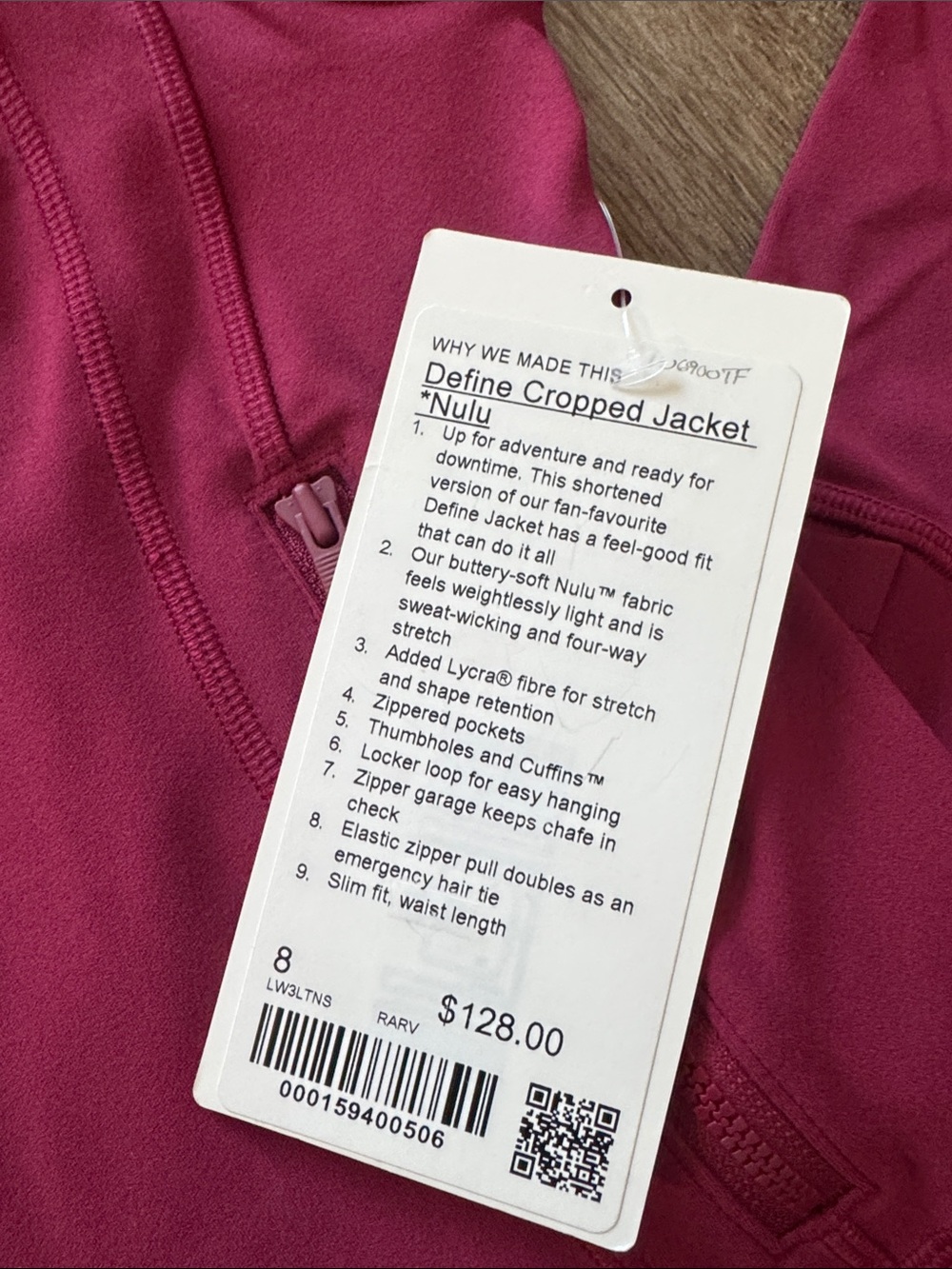 Lululemon Define Cropped Jacket Nulu Raspberry Rave Size 8 NWT - Picture 4 of 9